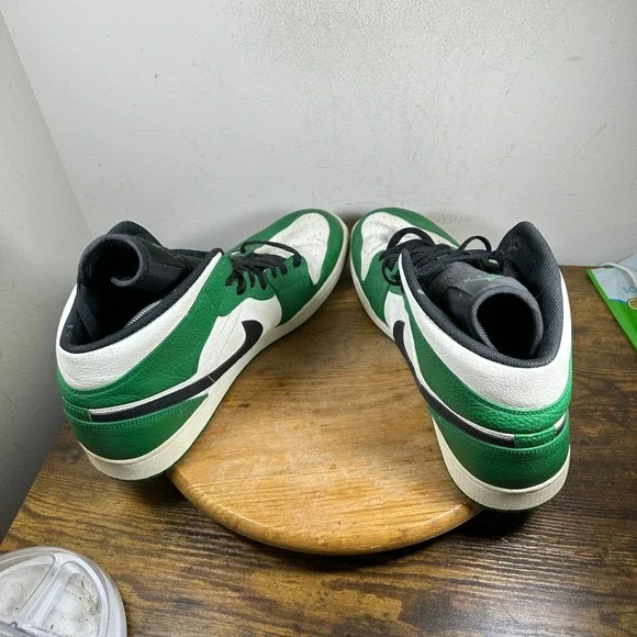 Air Jordan 1 mid Pine Green White Black Men's Sneakers Size 16 852542-301